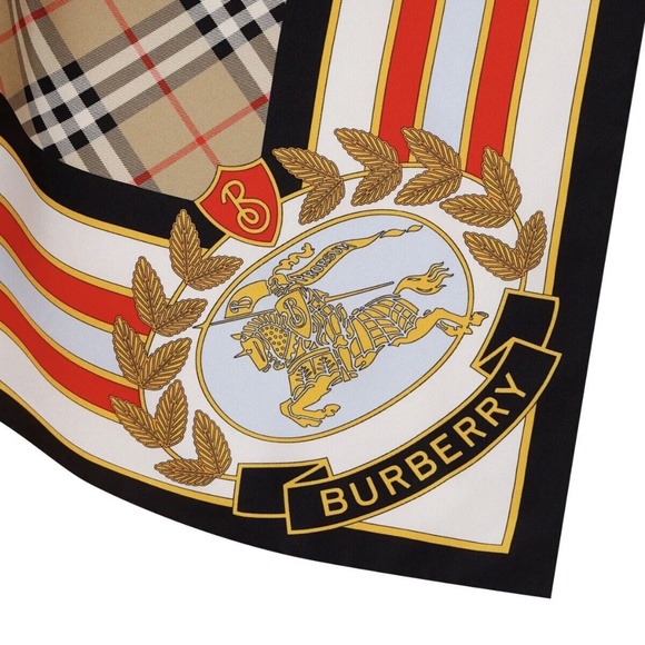 Burberry Square Scarf EKD Crest And Check Silk New - Picture 3 of 3